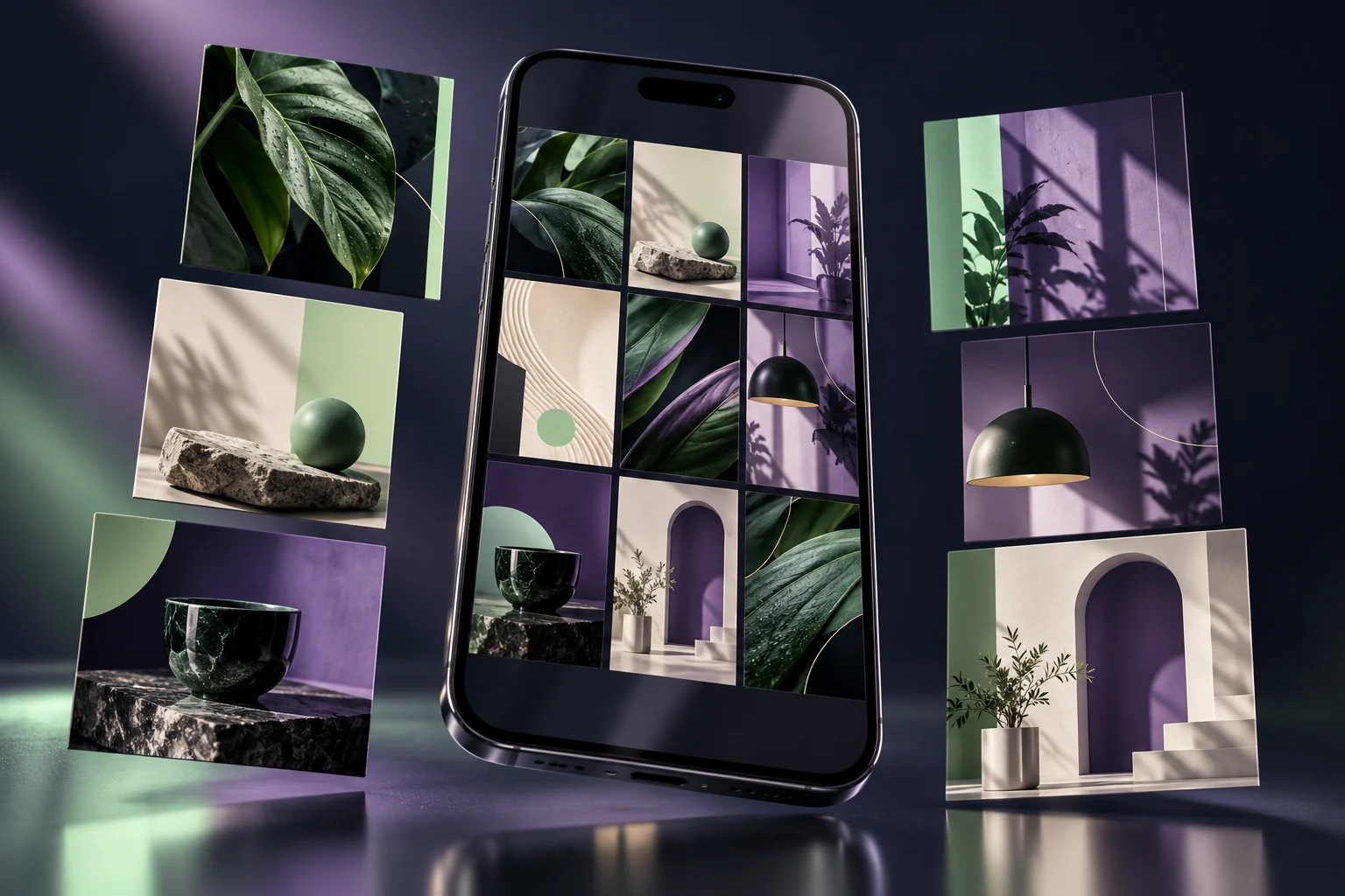 Celular com um feed de Instagram organizado e identidade visual coerente